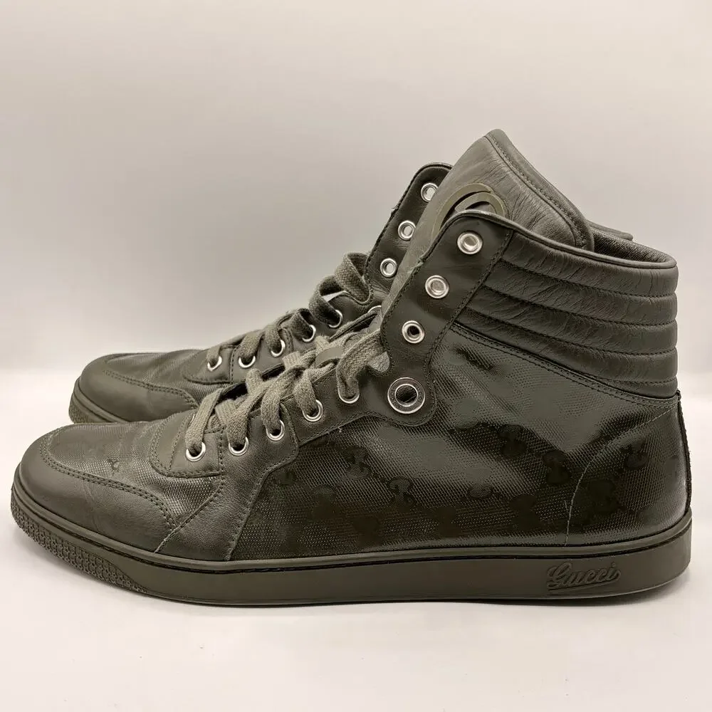 GUCCI Coda Imprime High Top Sneakers Gloss Military Green Sz 10G/10.5 US $1245